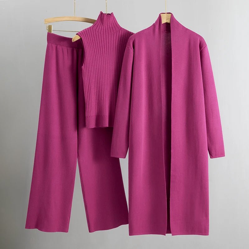 Women's Knit Three Piece Set Cardigan Pants