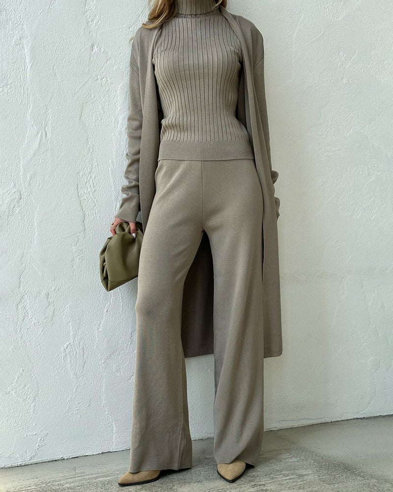 Women's 3-Piece Set Cardigan Wide Leg Pants