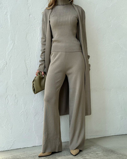 Women's 3-Piece Set Cardigan Wide Leg Pants
