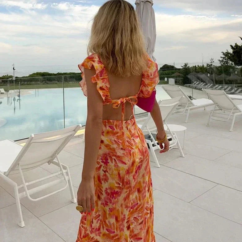 Women's V-Neck Ruffle Midi Dress - Vonnera