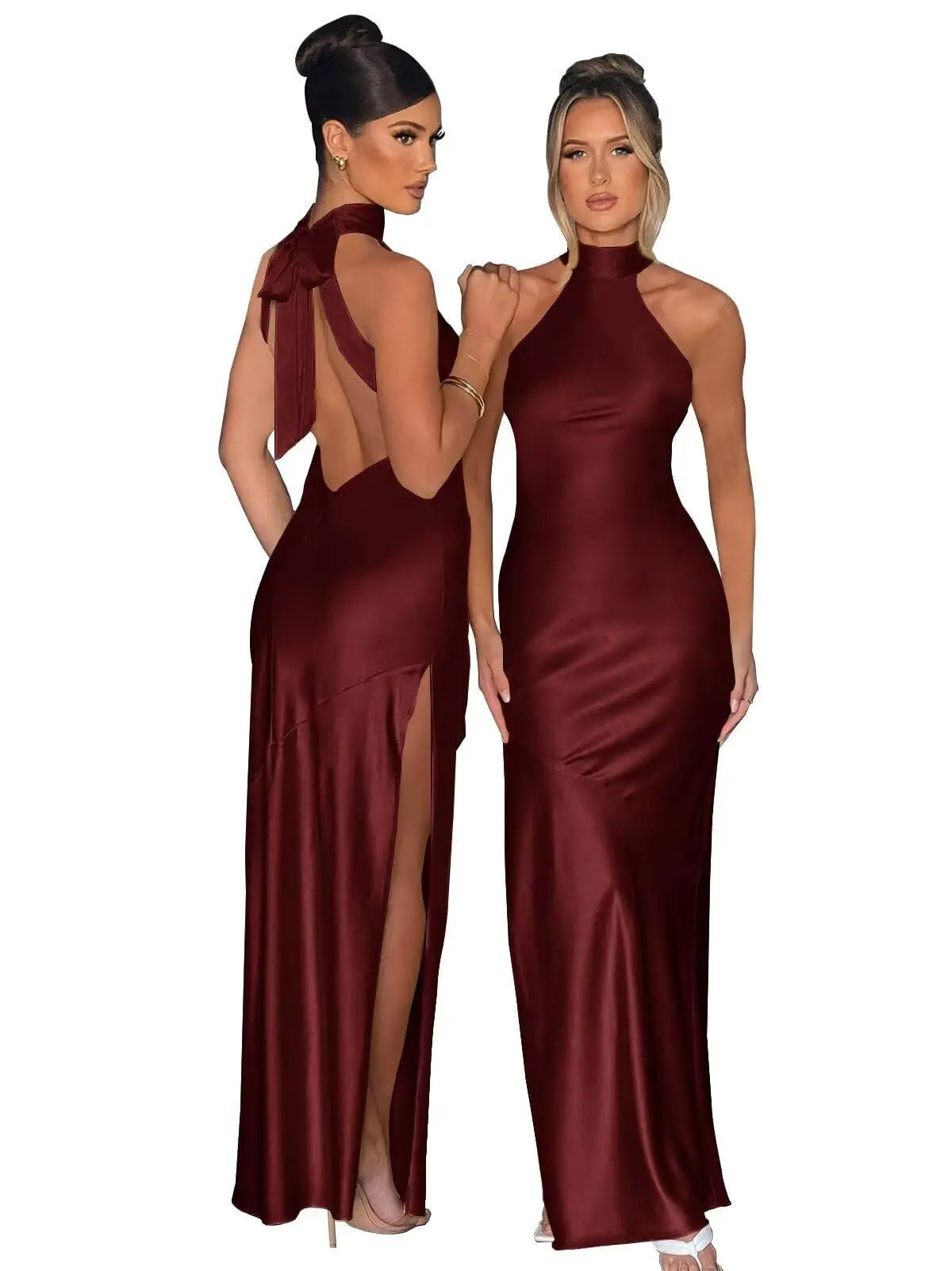 Kristen | Women's Sleeveless Halter Maxi Dress - Image 2