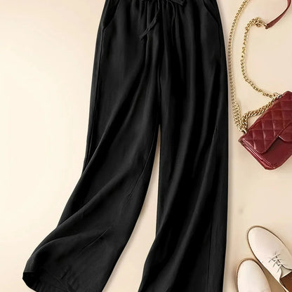 Image of Kristin | Women's High-Waisted Drawstring Wide Leg Pants