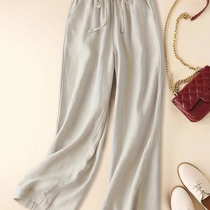 Image of Kristin | Women's High-Waisted Drawstring Wide Leg Pants