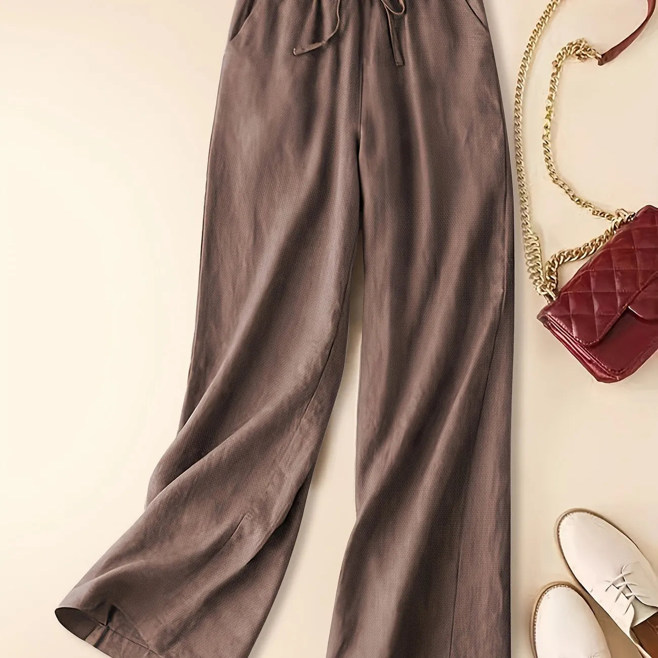 Image of Kristin | Women's High-Waisted Drawstring Wide Leg Pants