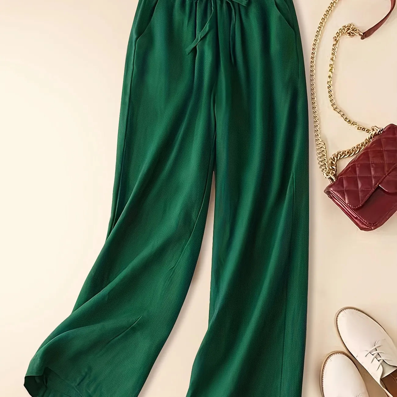 Image of Kristin | Women's High-Waisted Drawstring Wide Leg Pants
