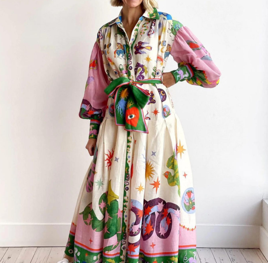 Women's Printed Maxi Dress Shirt - Vonnera