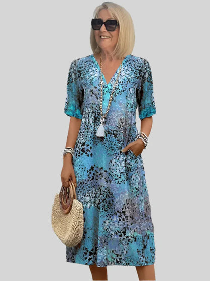 Women's V-Neck Midi Casual Dress - Vonnera