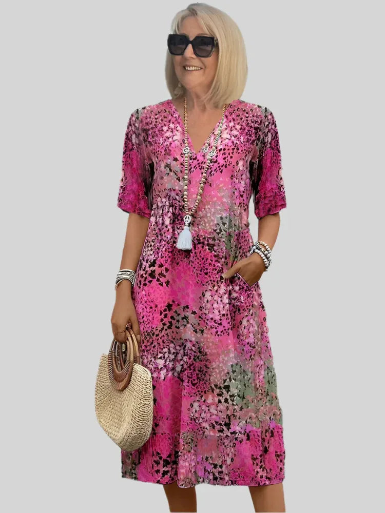 Women's V-Neck Midi Casual Dress