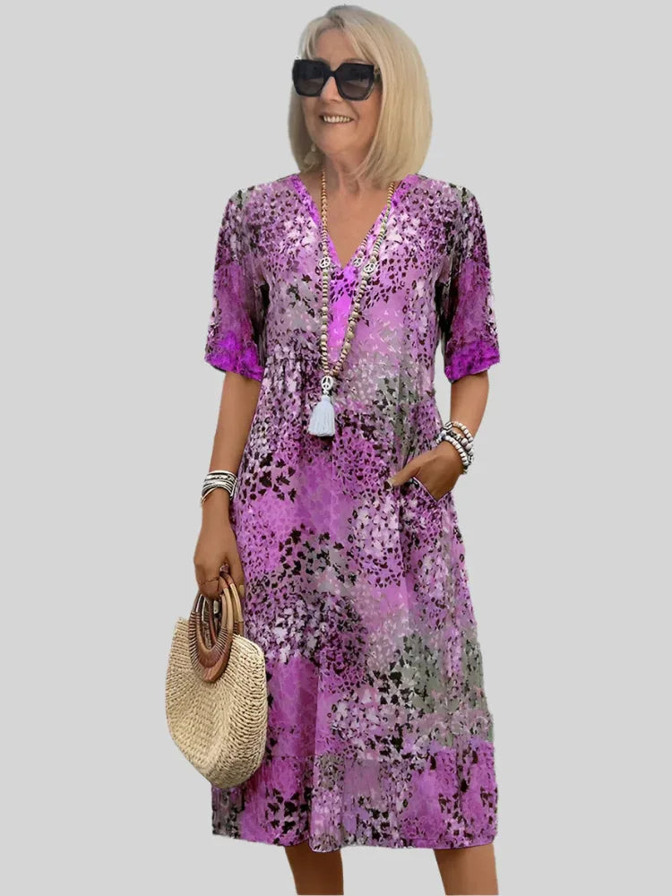 Women's V-Neck Midi Casual Dress