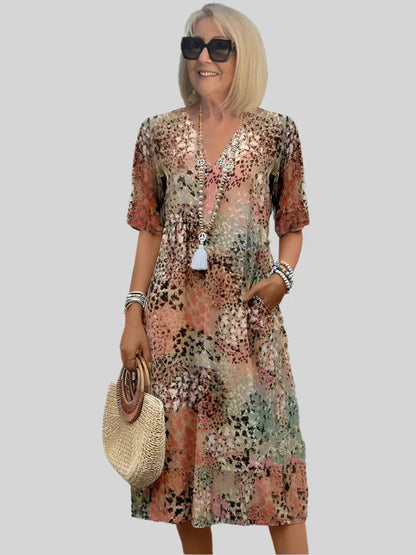 Women's V-Neck Midi Casual Dress