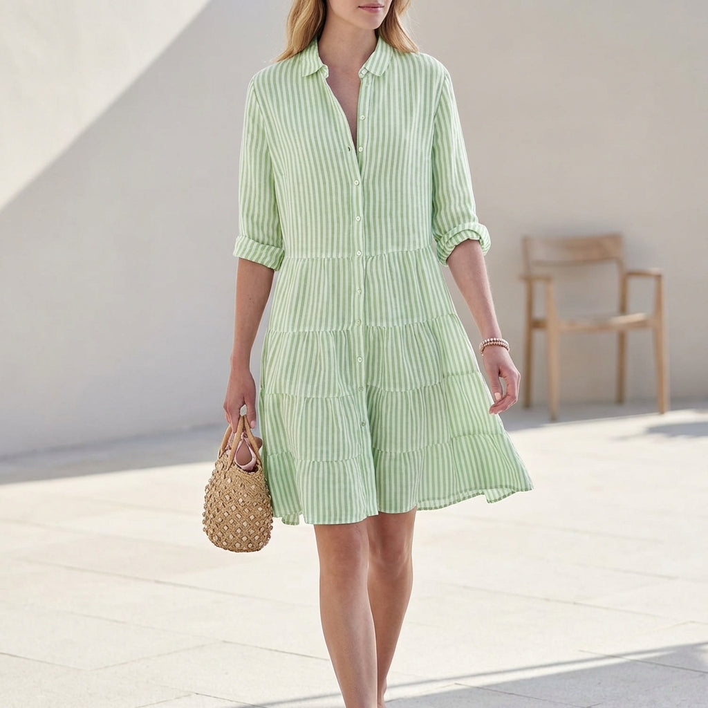 Women's Tiered Mini Dress Button-Down Shirt - Vonnera