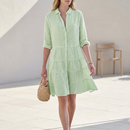Women's Tiered Mini Dress Button-Down Shirt - Vonnera