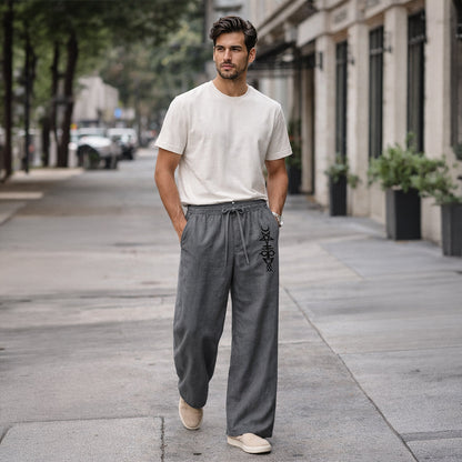 Men's Linen Wide Leg Drawstring Pants Relaxed Fit