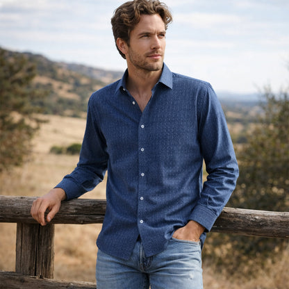 Men's Western Denim Shirt Two Tone Patchwork Vintage Style