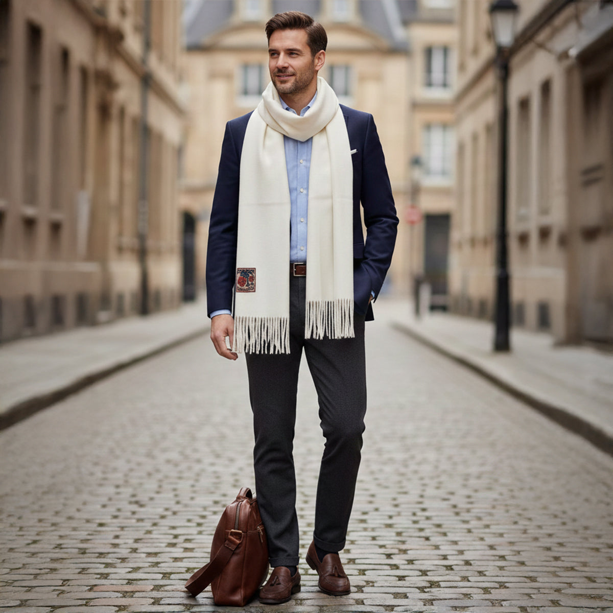 Men's Merino Cashmere Scarf White