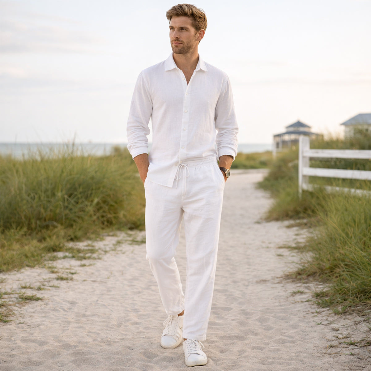 Men's Linen Summer Set Shirt Pants