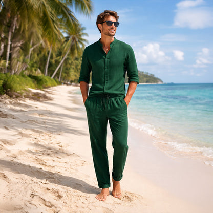 Men's Summer Casual Shirt And Trousers Set
