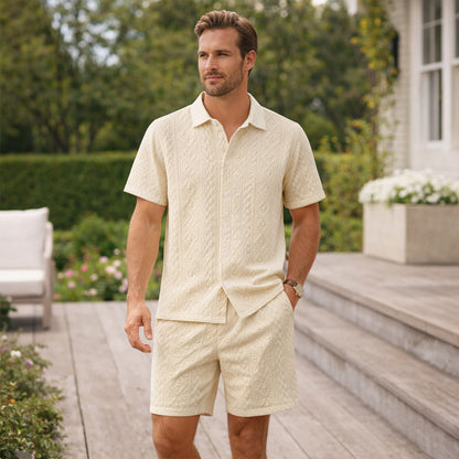 Men's Textured Casual Shirt And Shorts Set