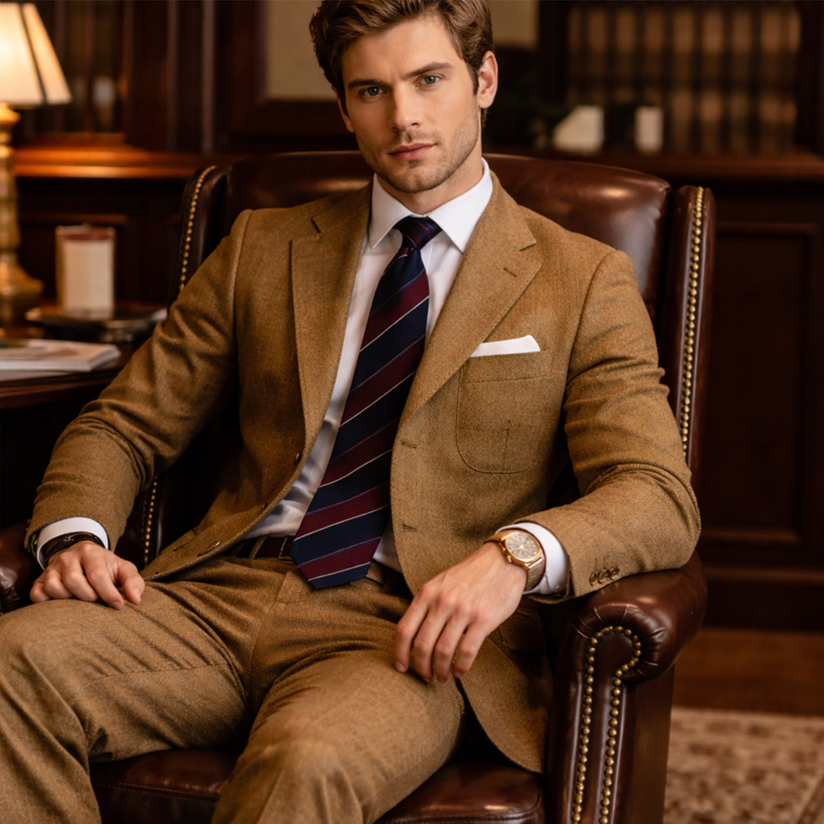Men's Tweed Suit Herringbone Blazer Waistcoat Trousers