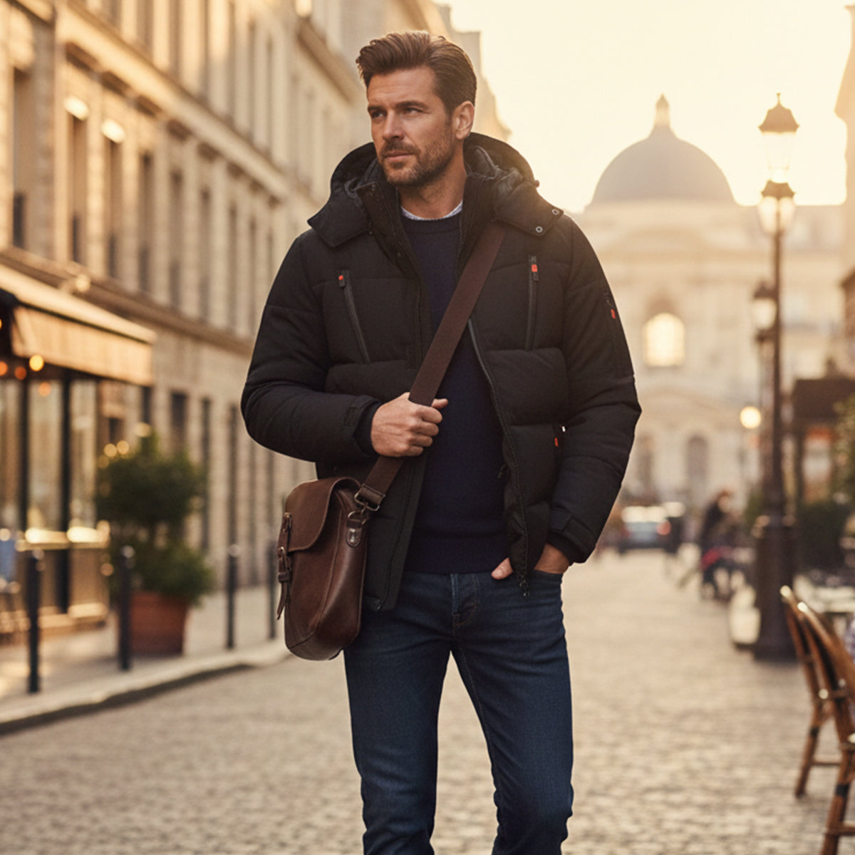 Men's Warm Puffer Coat Hooded Waterproof Zipper Pockets