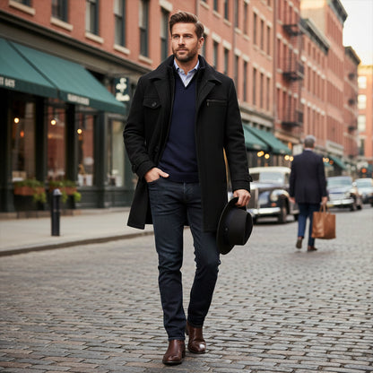 Men's Wool Blend Smart Jacket Zipper Closure