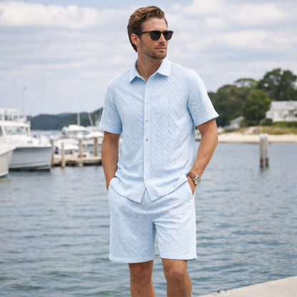 Men's Summer Shirt And Shorts Set Textured
