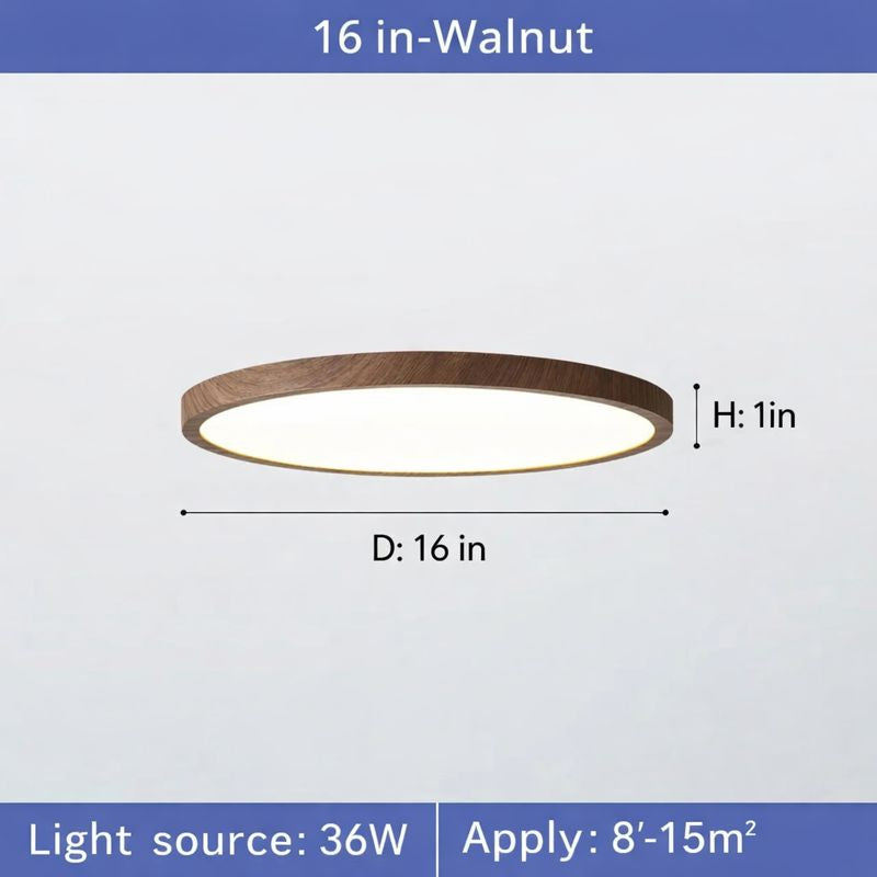 Circular LED Ceiling Light Walnut Wood Grain Thin Indoor