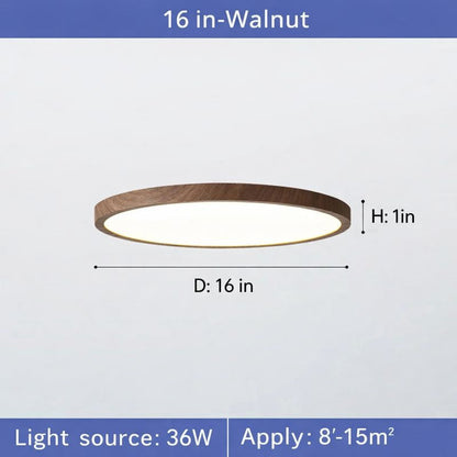 Circular LED Ceiling Light Walnut Wood Grain Thin Indoor