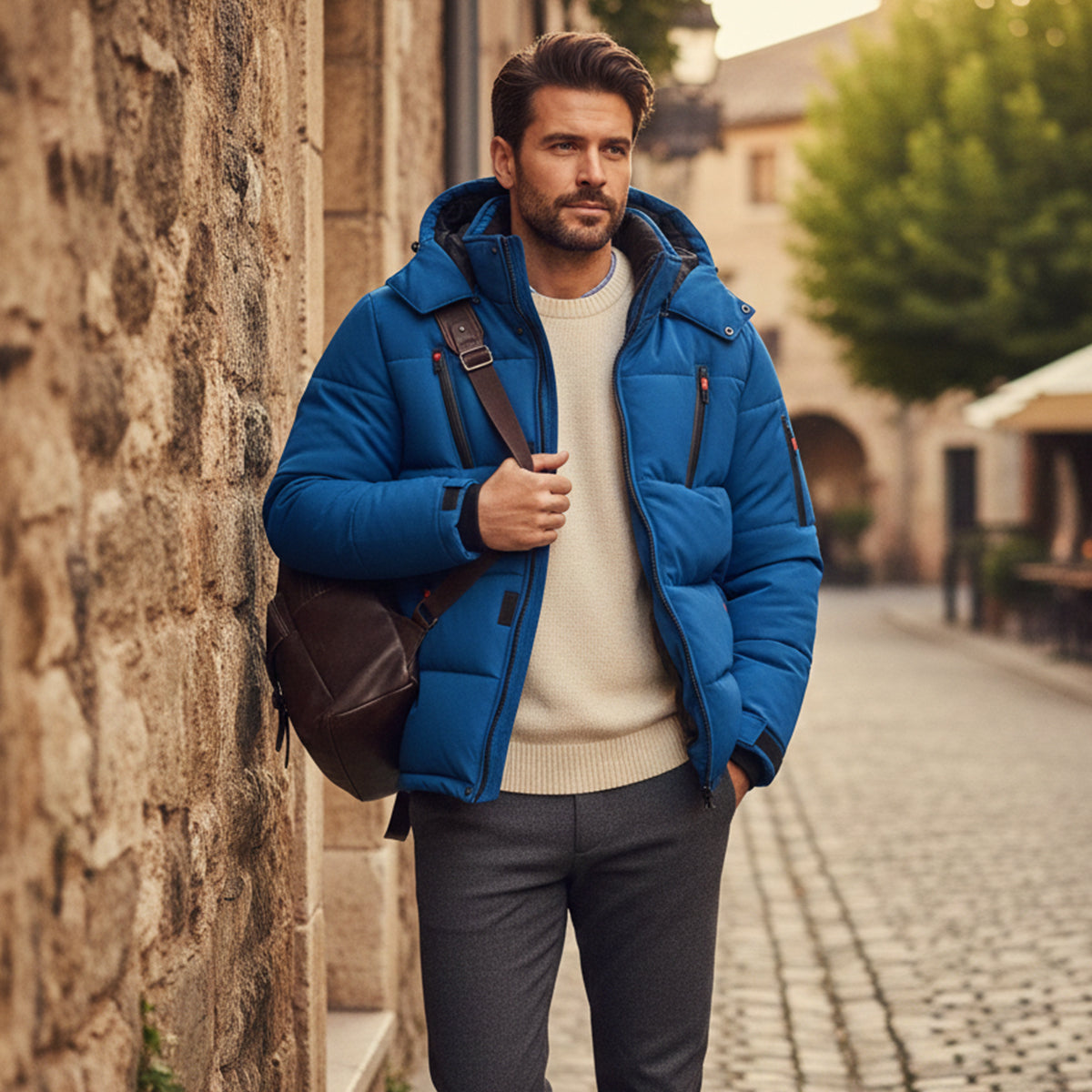 Men's Warm Puffer Coat Hooded Waterproof Zipper Pockets