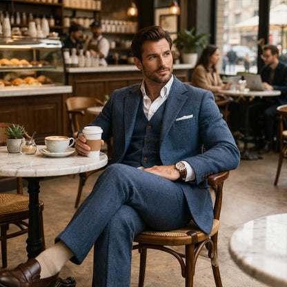 Men's Tweed Suit Herringbone Blazer Waistcoat Trousers