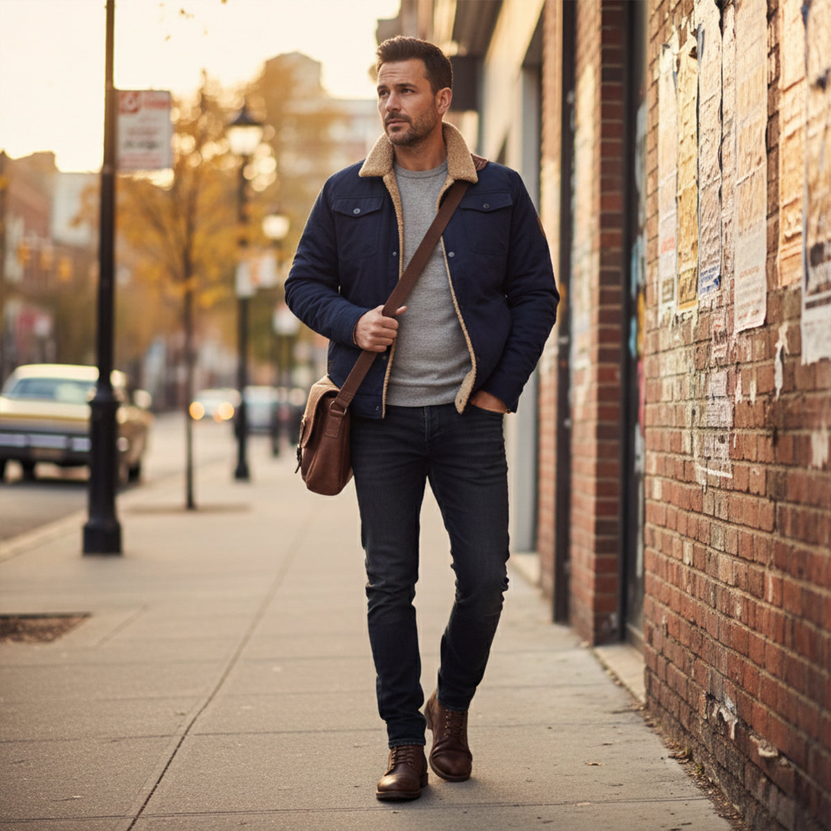 Men's Sherpa Lined Bomber Jacket Shearling Collar