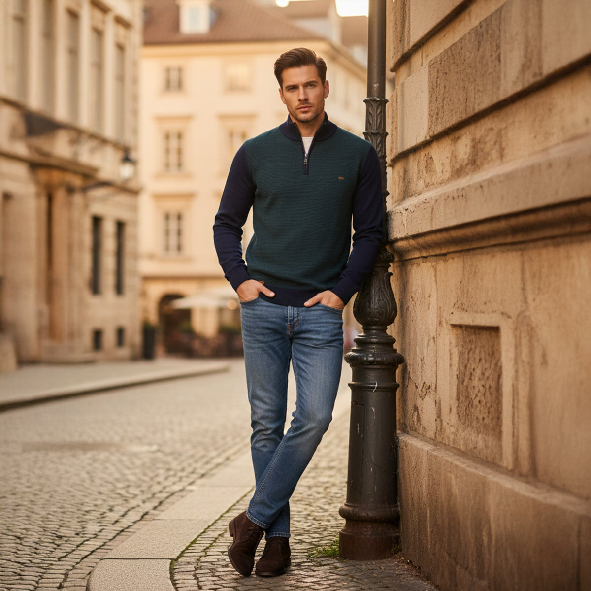 Men's Half Zip Knit Sweater Winter Wool