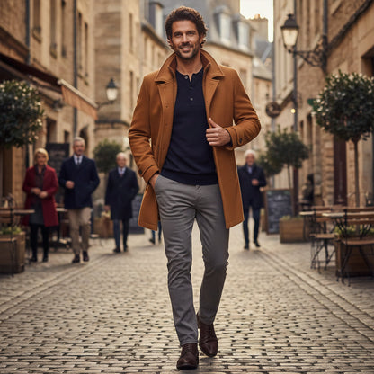 Men's Wool Blend Smart Jacket Zipper Closure