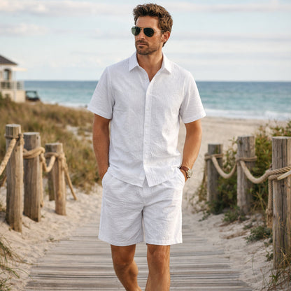 Men's Summer Shirt And Shorts Set Textured