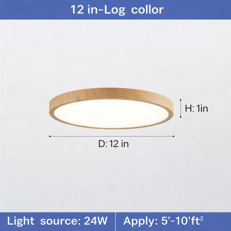 Circular LED Ceiling Light Walnut Wood Grain Thin Indoor
