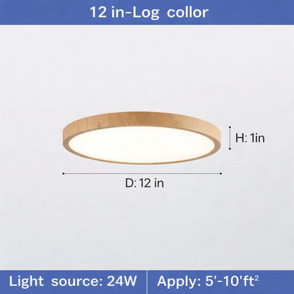 Circular LED Ceiling Light Walnut Wood Grain Thin Indoor