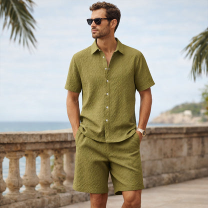 Men's Textured Casual Shirt And Shorts Set