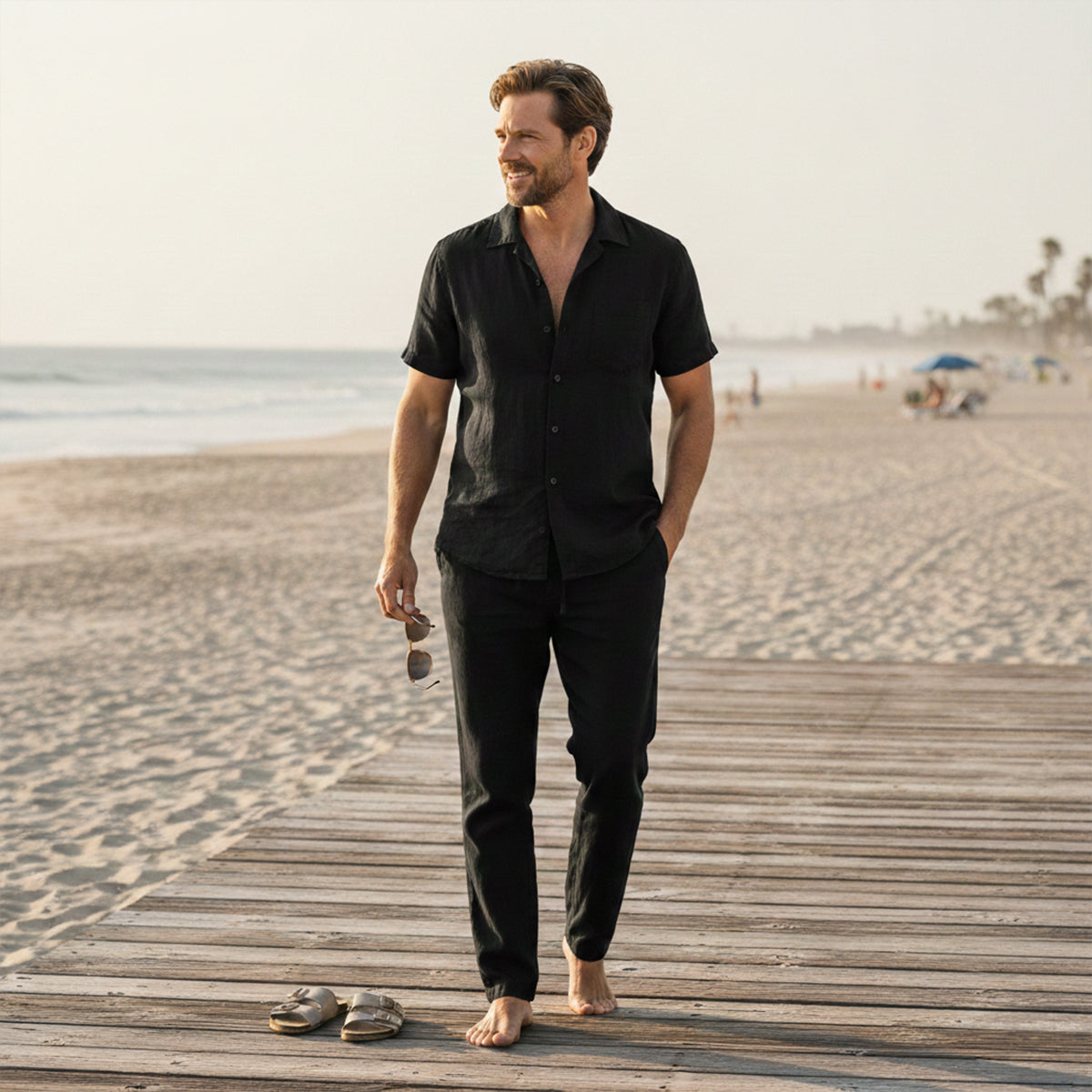 Men's Linen Beach Set Shirt Pants Lightweight