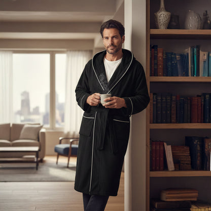 Men's Hooded Long Bathrobe With Belt