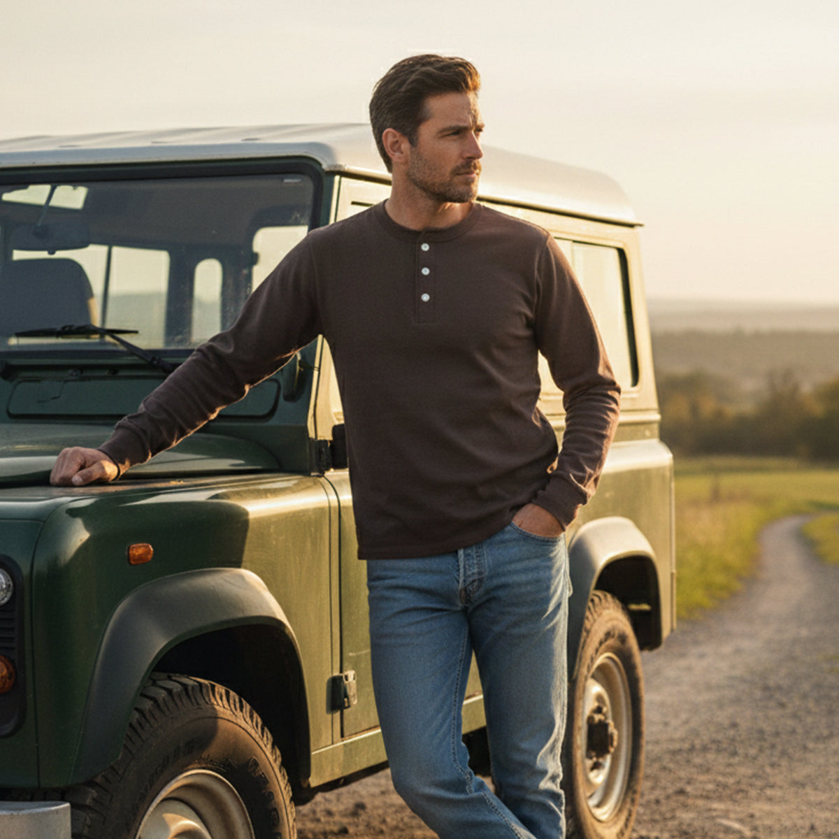 Men's Cotton Henley Shirt Classic Casual
