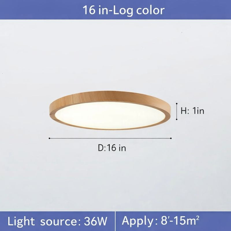 Circular LED Ceiling Light Walnut Wood Grain Thin Indoor