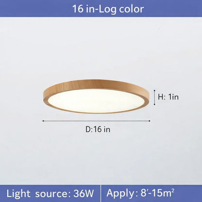 Circular LED Ceiling Light Walnut Wood Grain Thin Indoor