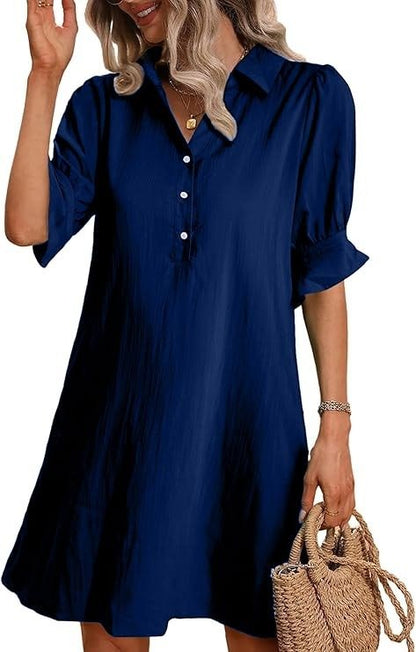Women's 3/4 Sleeve Shirt Dress Knee Length