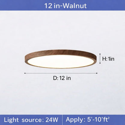 Circular LED Ceiling Light Walnut Wood Grain Thin Indoor - Vonnera