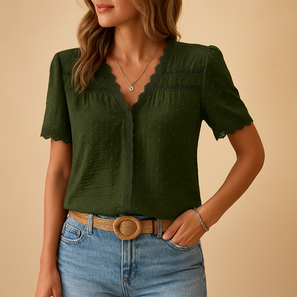 Women's Lace V-Neck Blouse - Vonnera