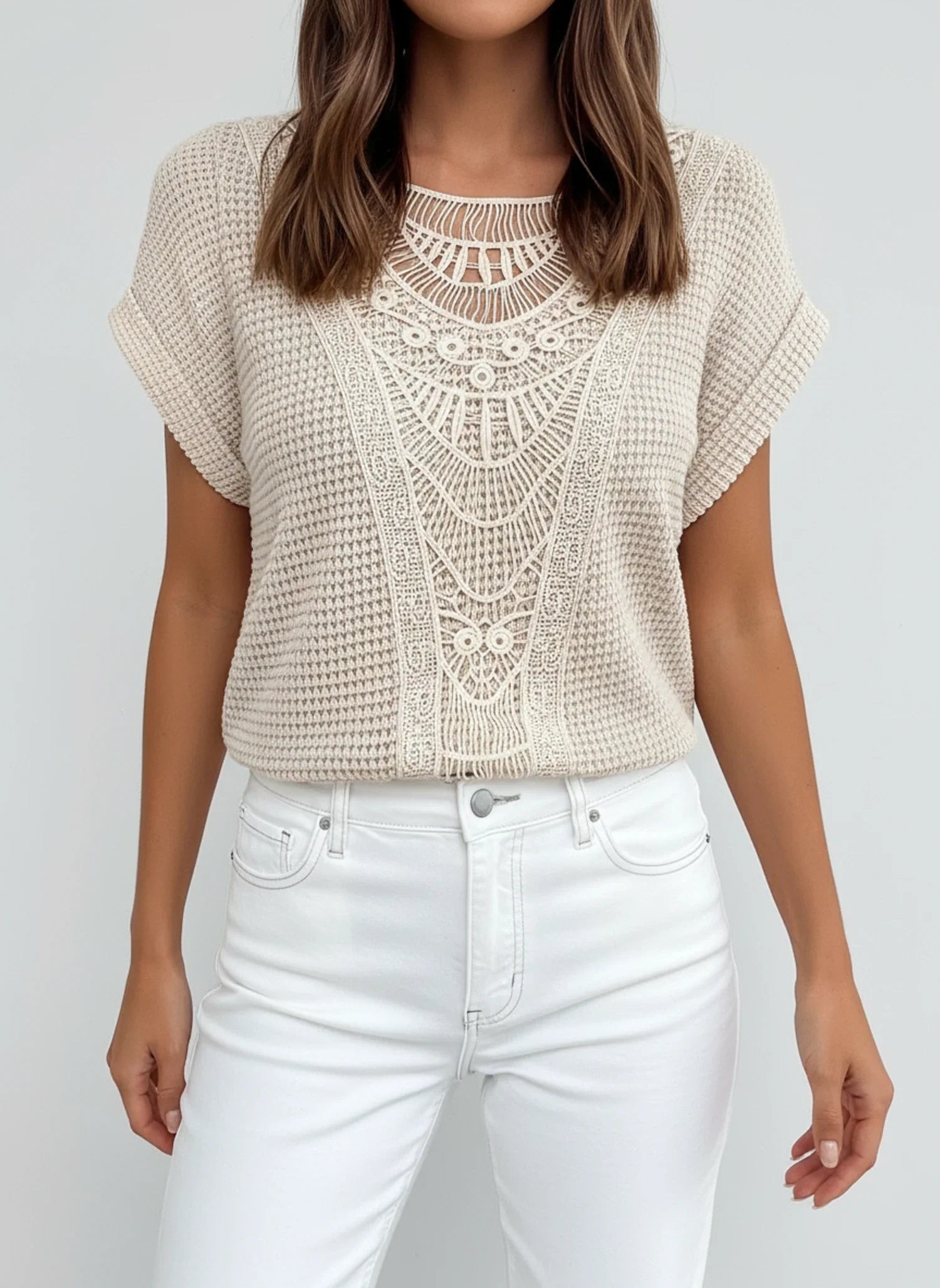 Women's Knit Lace Yoke Blouse - Vonnera