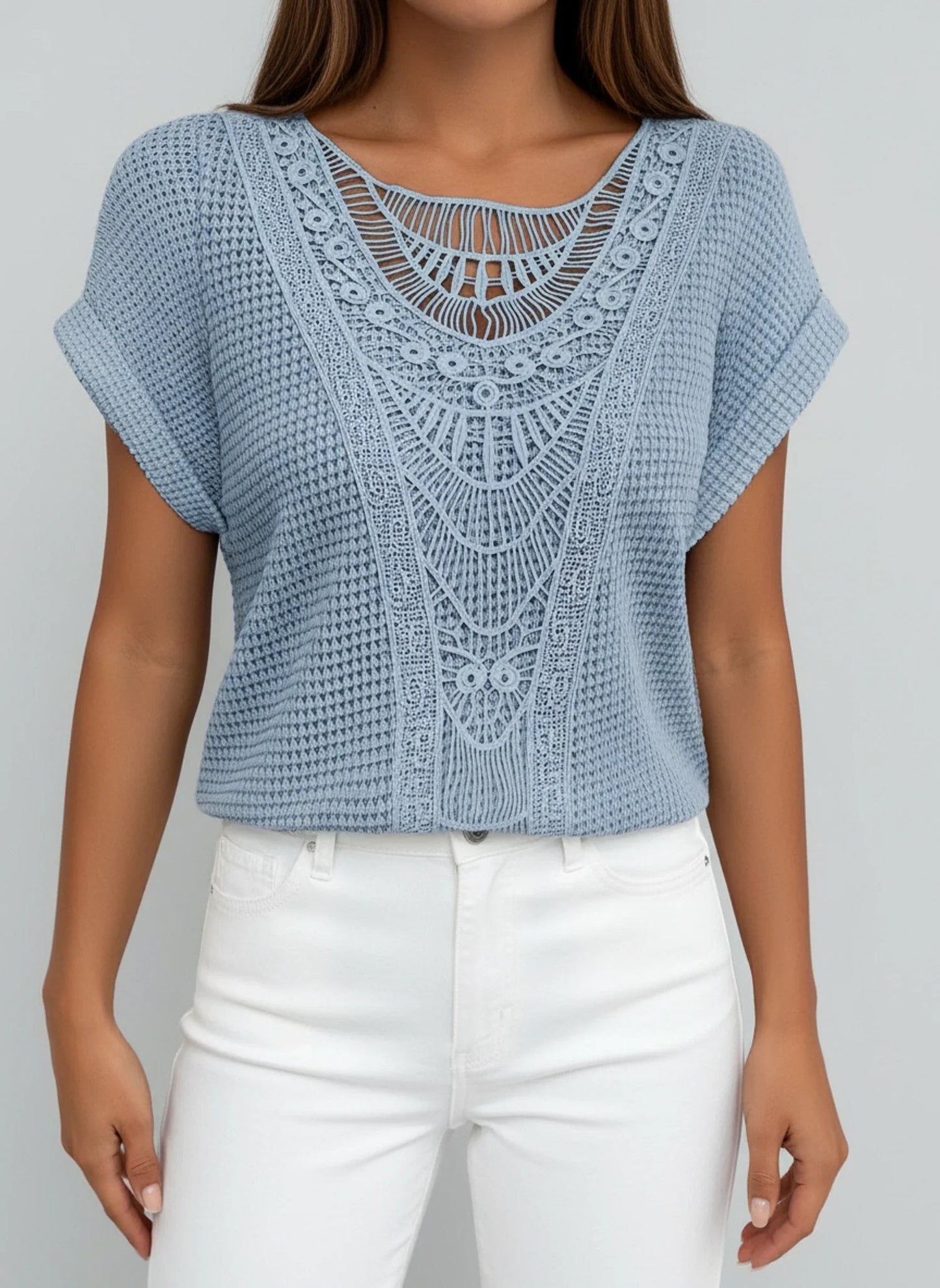 Women's Knit Lace Yoke Blouse