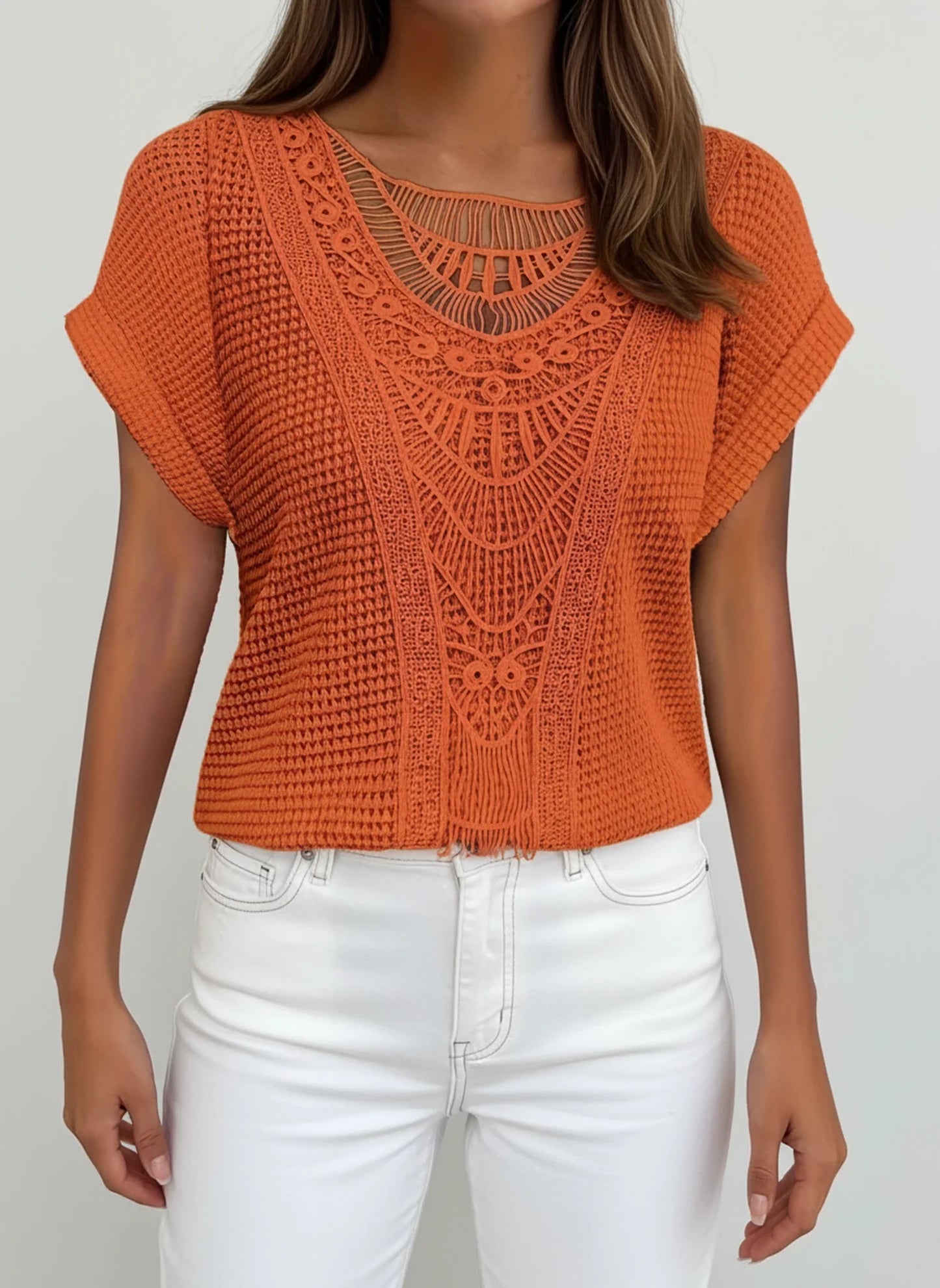 Women's Knit Lace Yoke Blouse