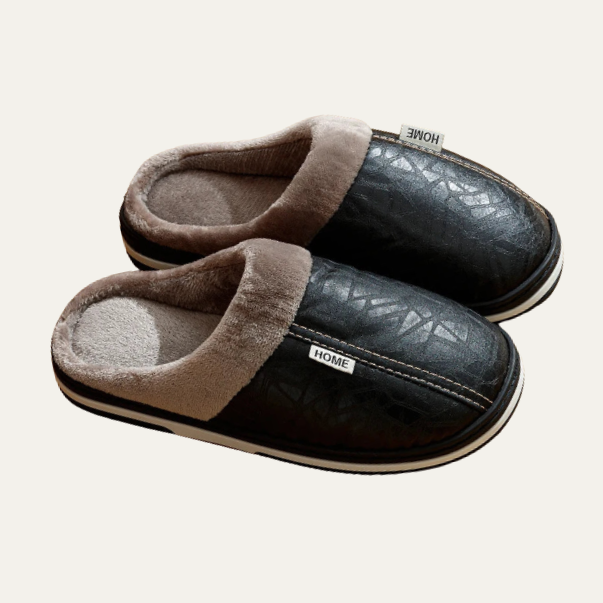 Men's Leather Mule House Shoes Fur Lined Warm Brown - Vonnera