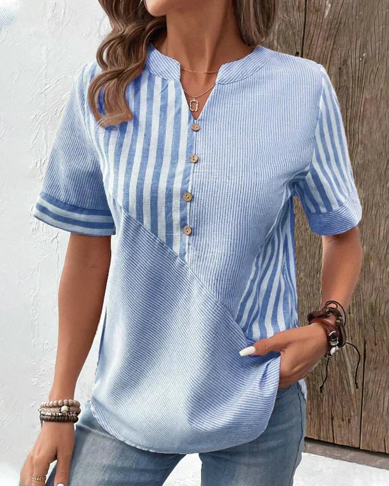 Women's Stripe Blouse Button Front